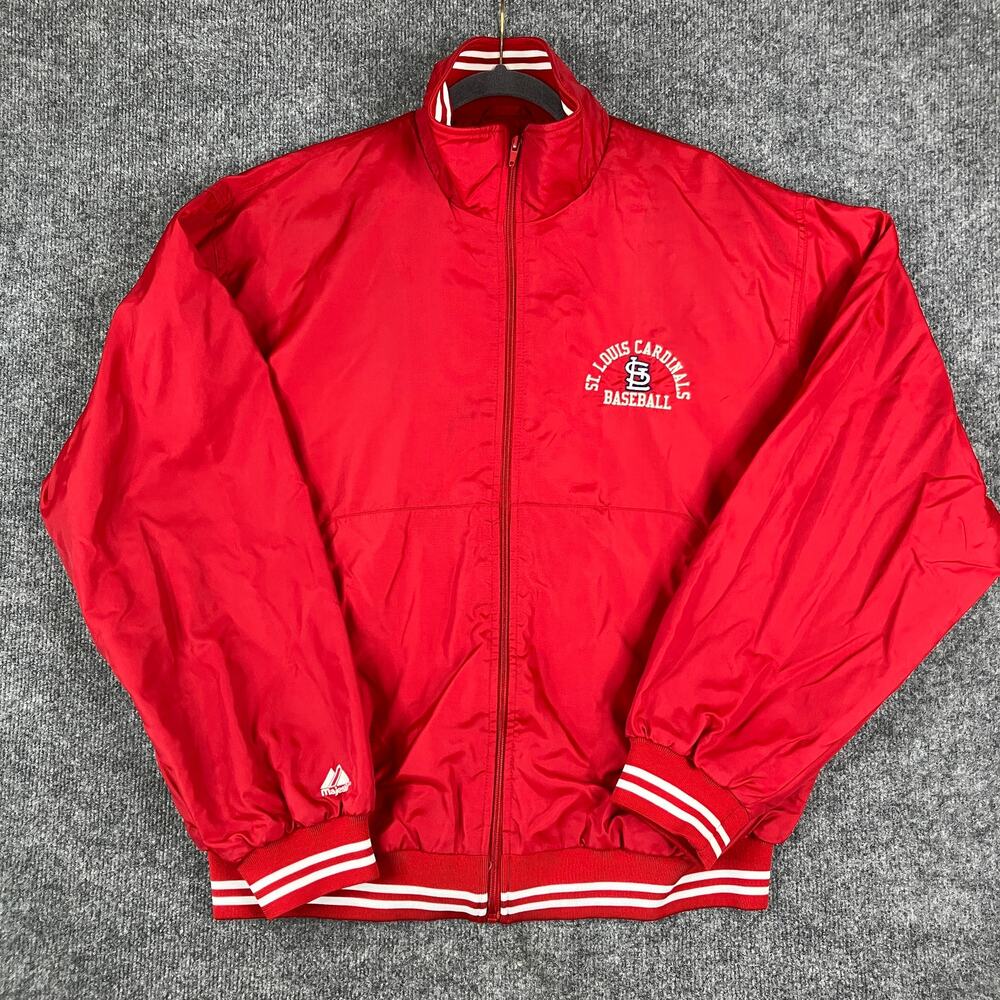 Majestic St. Louis Cardinals Jacket Mens L Red Full Zip MLB Baseball Windbreaker